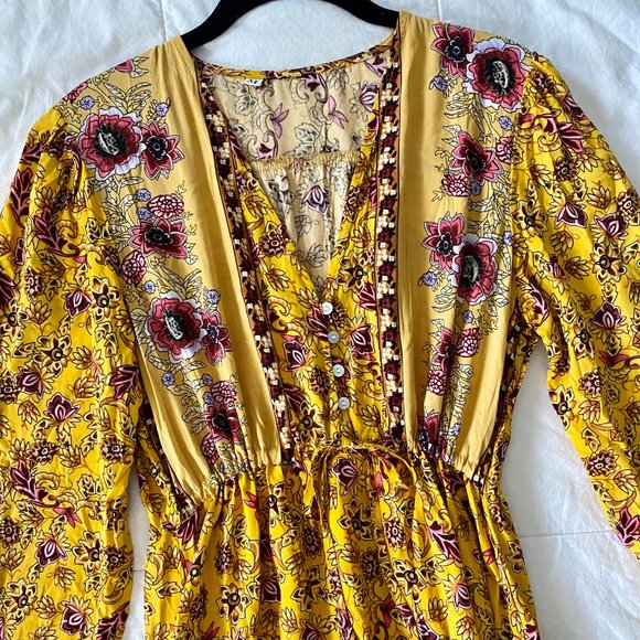 Long Sleeve Yellow Floral Maxi Dress from Shein with Purple Detail - Picture 2 of 14